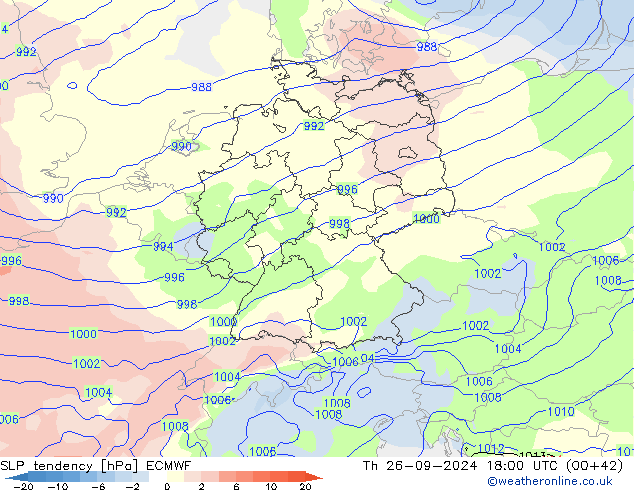 SLP tendency ECMWF Qui 26.09.2024 18 UTC