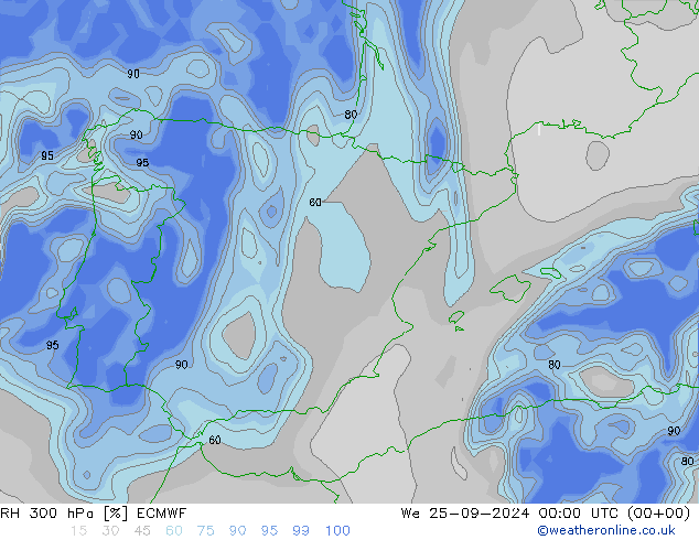 RH 300 hPa ECMWF Qua 25.09.2024 00 UTC