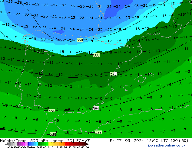 Z500/Rain (+SLP)/Z850 ECMWF  27.09.2024 12 UTC