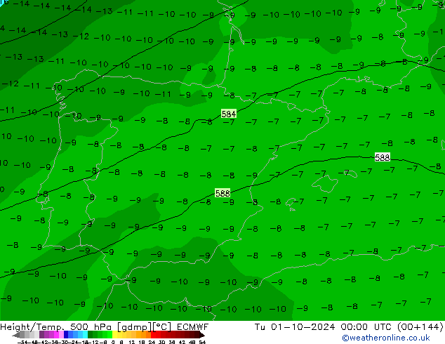 Z500/Rain (+SLP)/Z850 ECMWF Út 01.10.2024 00 UTC