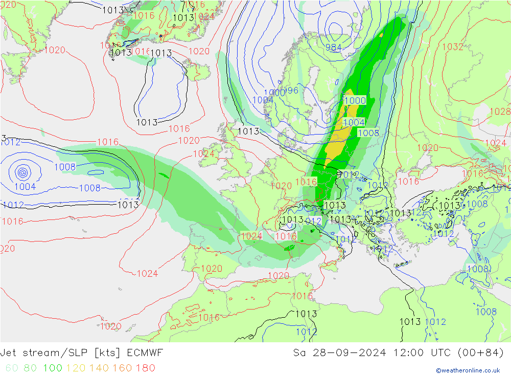 Prąd strumieniowy ECMWF so. 28.09.2024 12 UTC