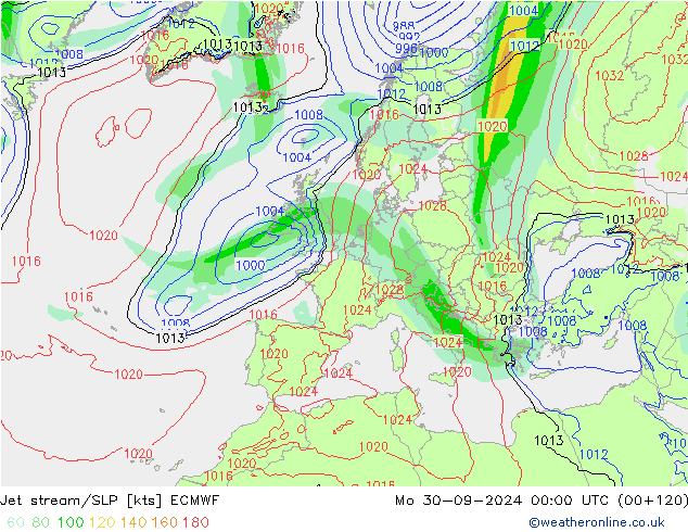 Jet stream/SLP ECMWF Mo 30.09.2024 00 UTC