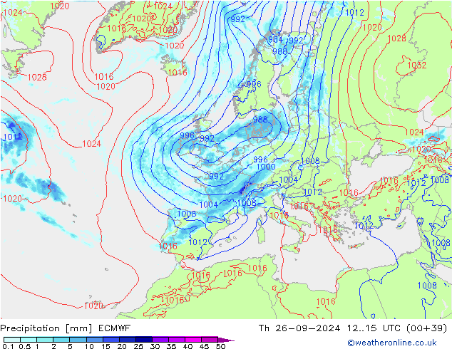 Srážky ECMWF Čt 26.09.2024 15 UTC