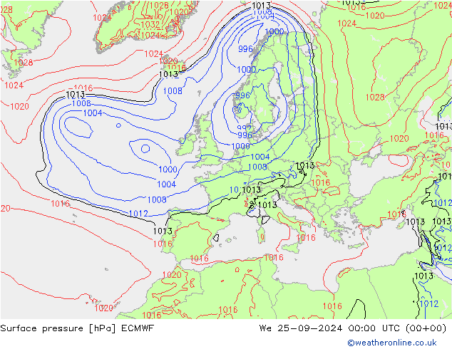 Presión superficial ECMWF mié 25.09.2024 00 UTC