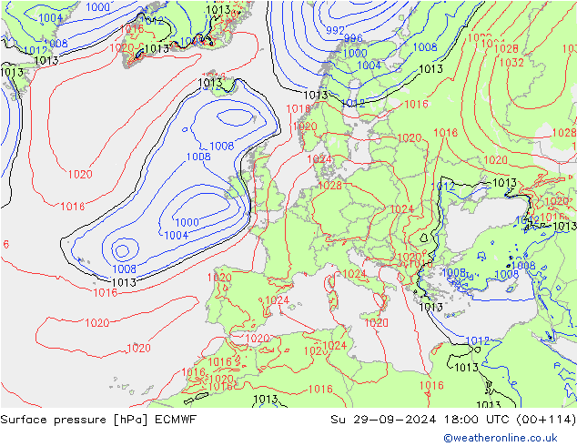 Presión superficial ECMWF dom 29.09.2024 18 UTC