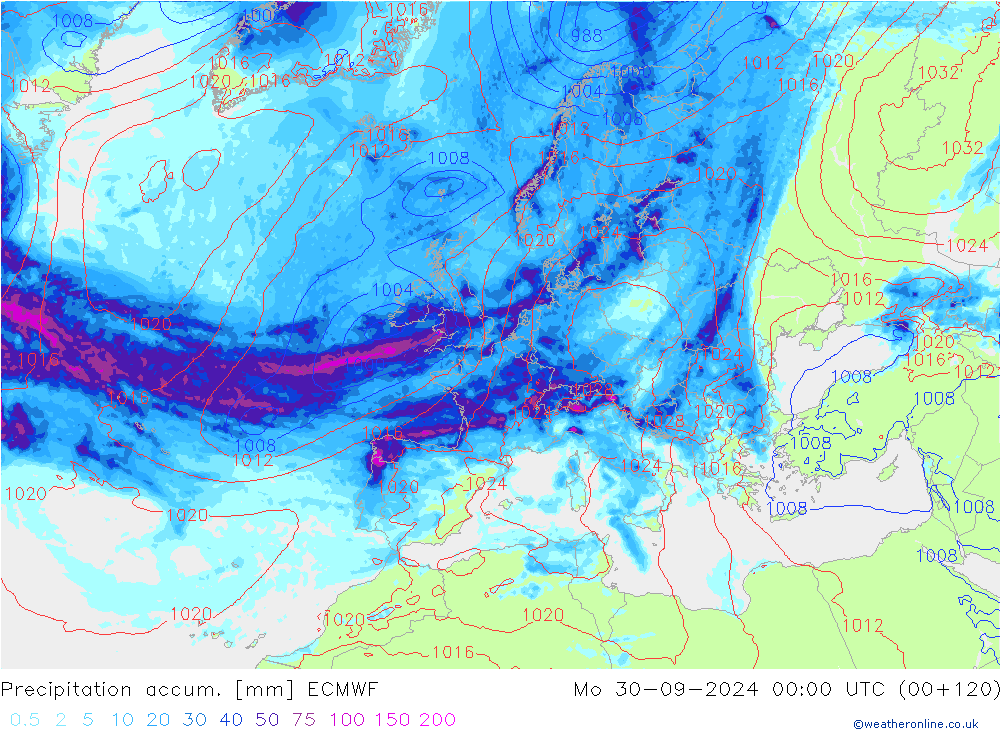 Precipitation accum. ECMWF pon. 30.09.2024 00 UTC