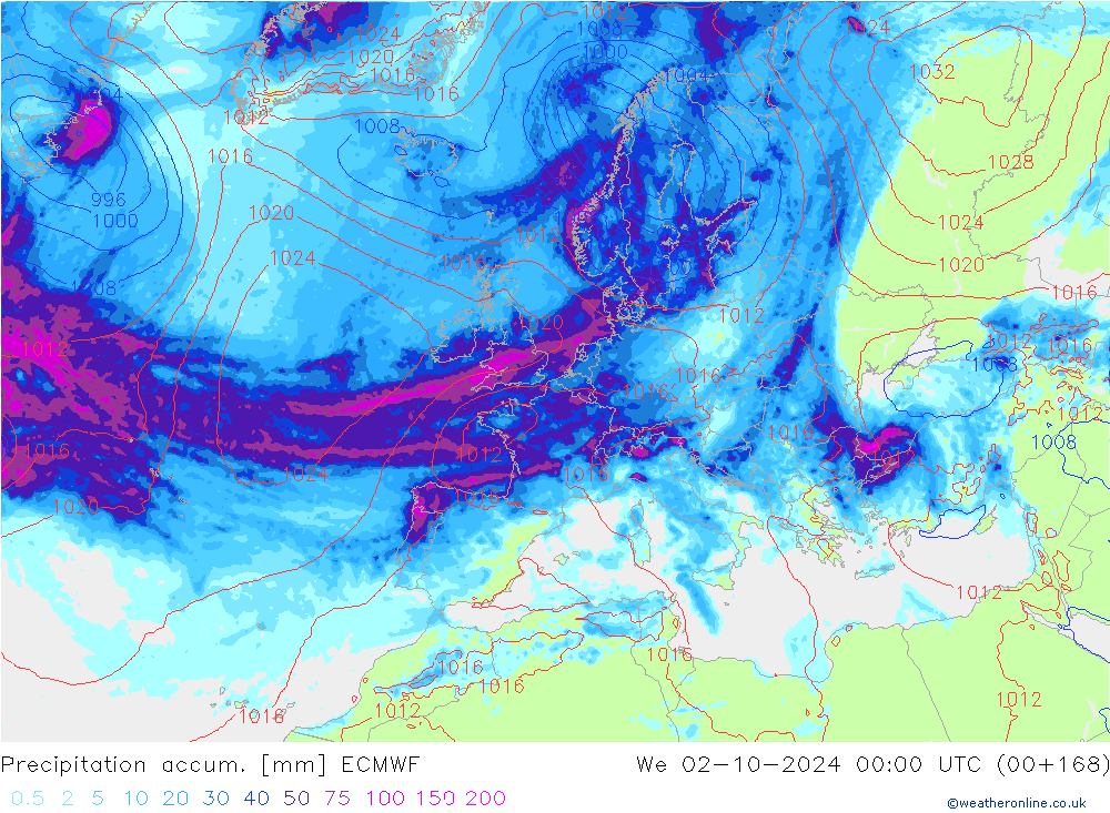 Precipitation accum. ECMWF We 02.10.2024 00 UTC