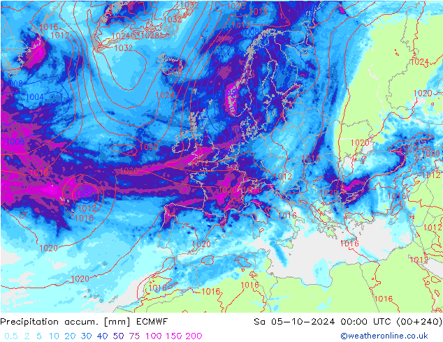 Precipitation accum. ECMWF  05.10.2024 00 UTC