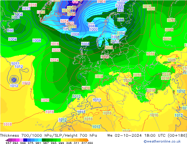 Schichtdicke 700-1000 hPa ECMWF Mi 02.10.2024 18 UTC