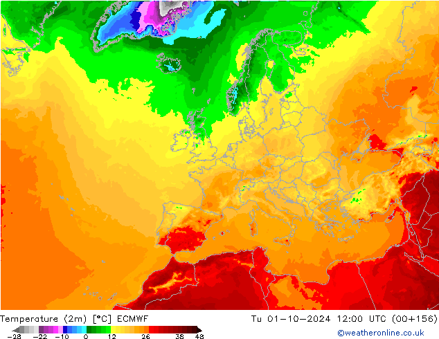 Temperature (2m) ECMWF Út 01.10.2024 12 UTC