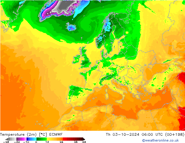 Temperatuurkaart (2m) ECMWF do 03.10.2024 06 UTC