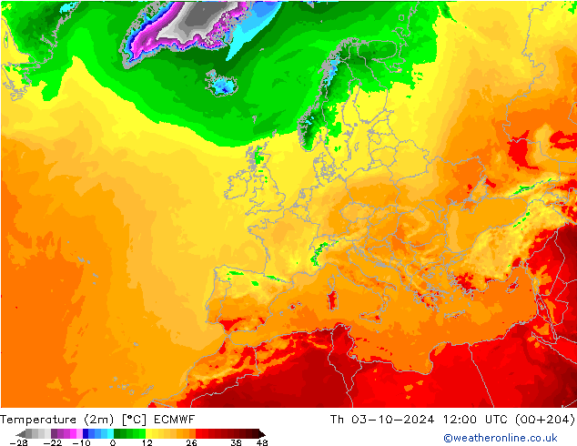 température (2m) ECMWF jeu 03.10.2024 12 UTC