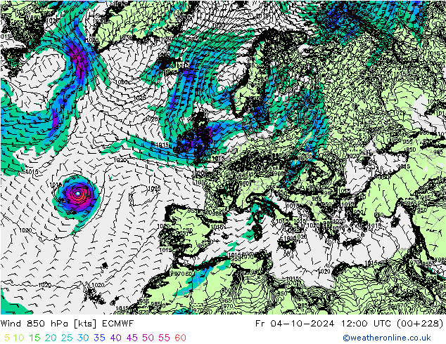 Vento 850 hPa ECMWF Sex 04.10.2024 12 UTC