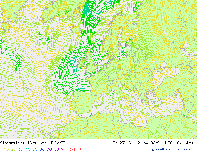 Streamlines 10m ECMWF Fr 27.09.2024 00 UTC