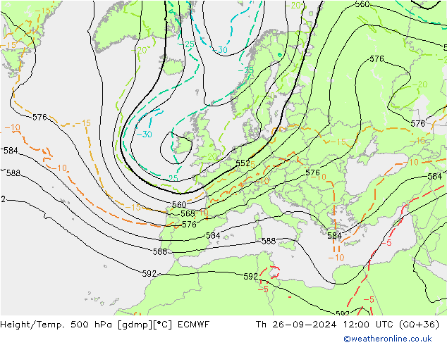 Z500/Rain (+SLP)/Z850 ECMWF Qui 26.09.2024 12 UTC