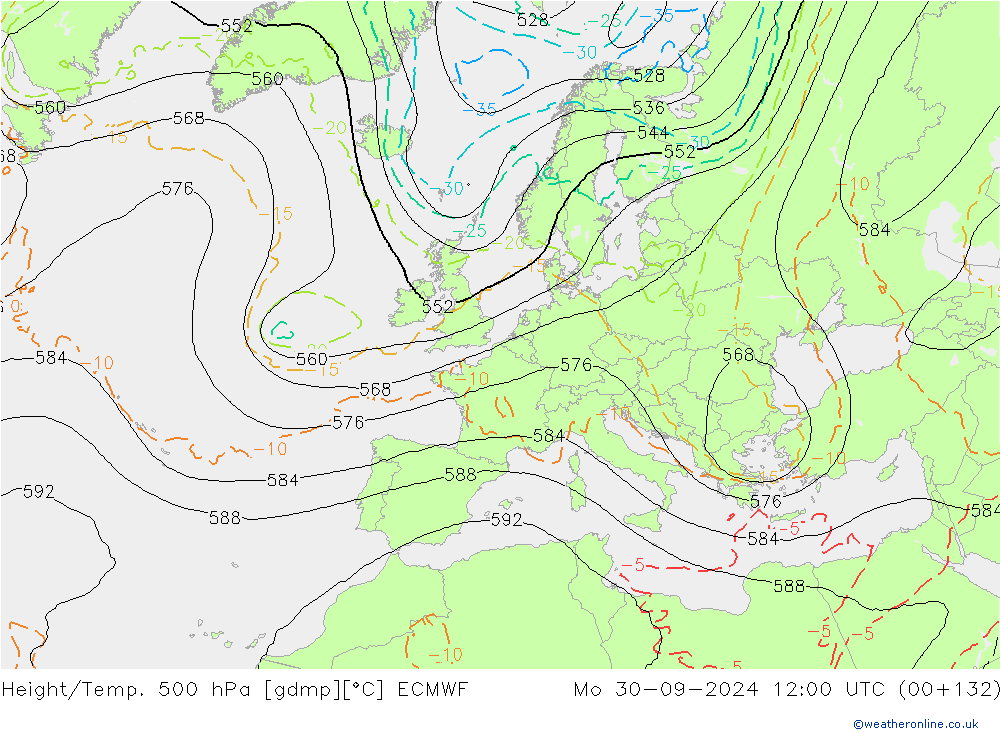 Z500/Regen(+SLP)/Z850 ECMWF ma 30.09.2024 12 UTC