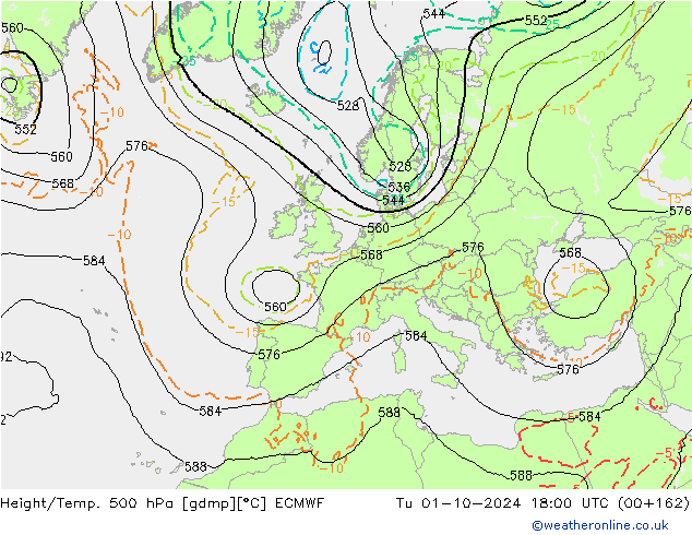 Z500/Rain (+SLP)/Z850 ECMWF  01.10.2024 18 UTC