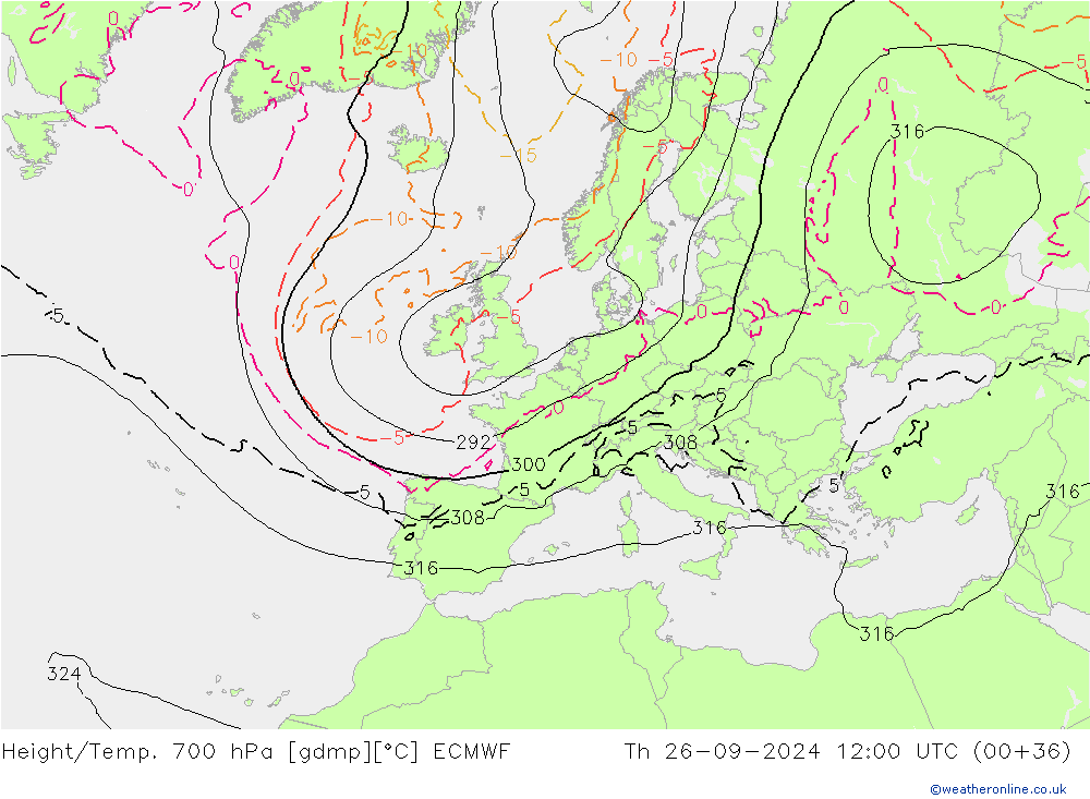 Géop./Temp. 700 hPa ECMWF jeu 26.09.2024 12 UTC