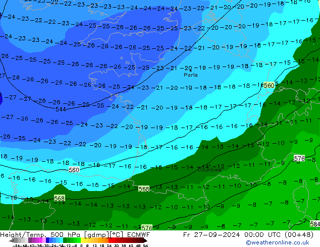 Z500/Rain (+SLP)/Z850 ECMWF Sex 27.09.2024 00 UTC