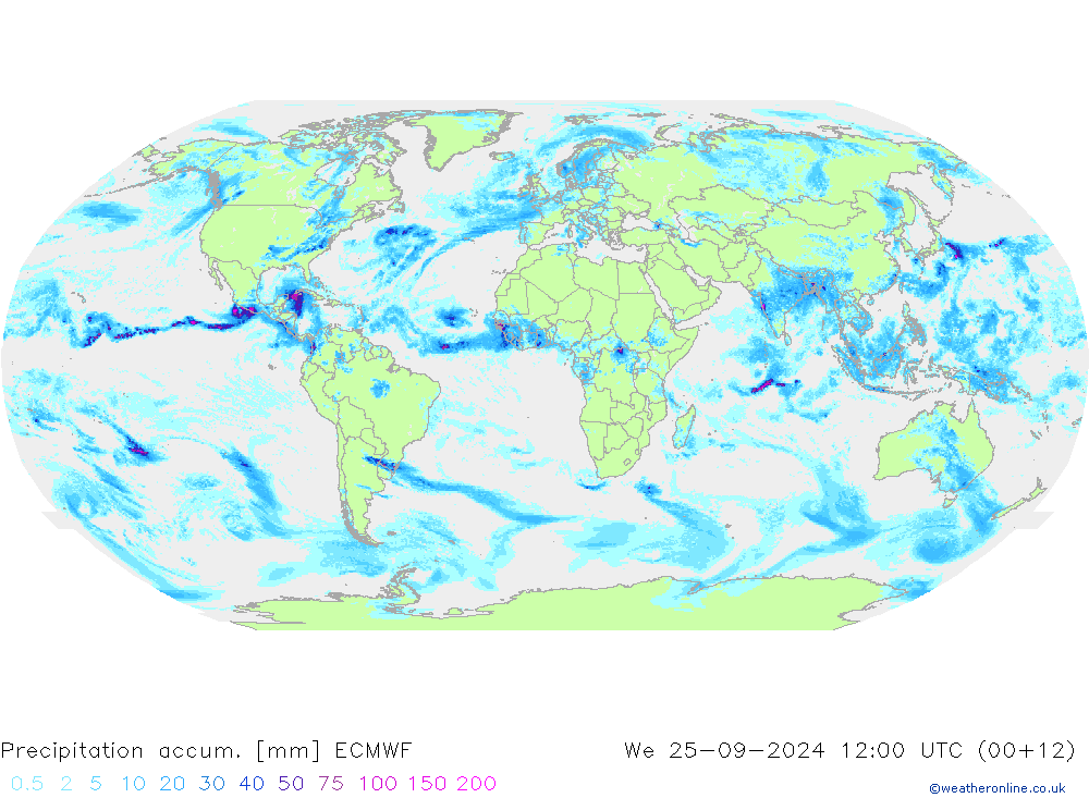 Precipitation accum. ECMWF śro. 25.09.2024 12 UTC