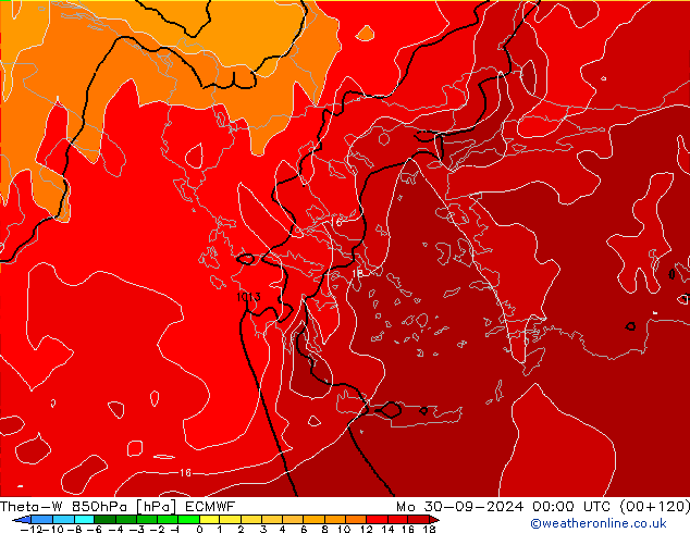 Theta-W 850hPa ECMWF Mo 30.09.2024 00 UTC