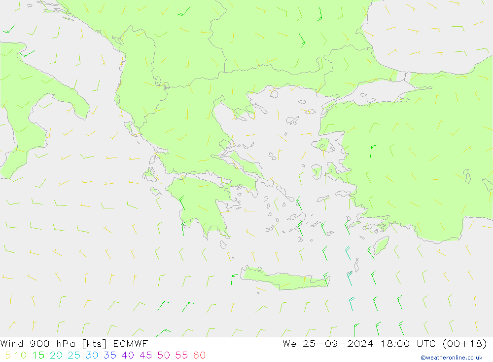 Vento 900 hPa ECMWF mer 25.09.2024 18 UTC