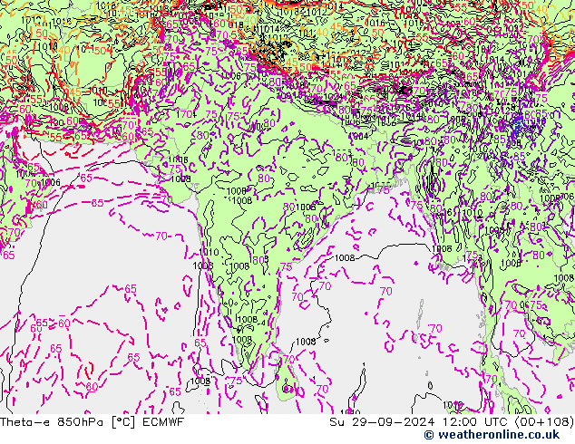 Theta-e 850гПа ECMWF Вс 29.09.2024 12 UTC