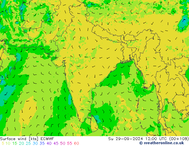 ветер 10 m ECMWF Вс 29.09.2024 12 UTC