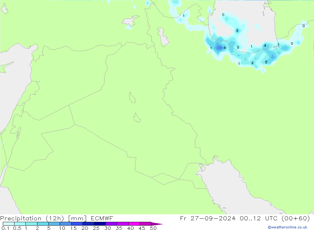 Precipitation (12h) ECMWF Fr 27.09.2024 12 UTC