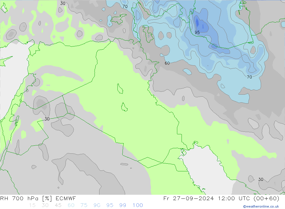 RH 700 hPa ECMWF  27.09.2024 12 UTC