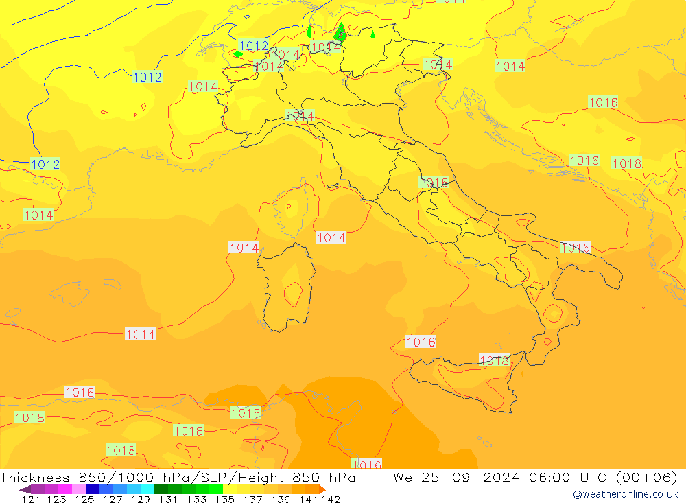 Thck 850-1000 hPa ECMWF śro. 25.09.2024 06 UTC