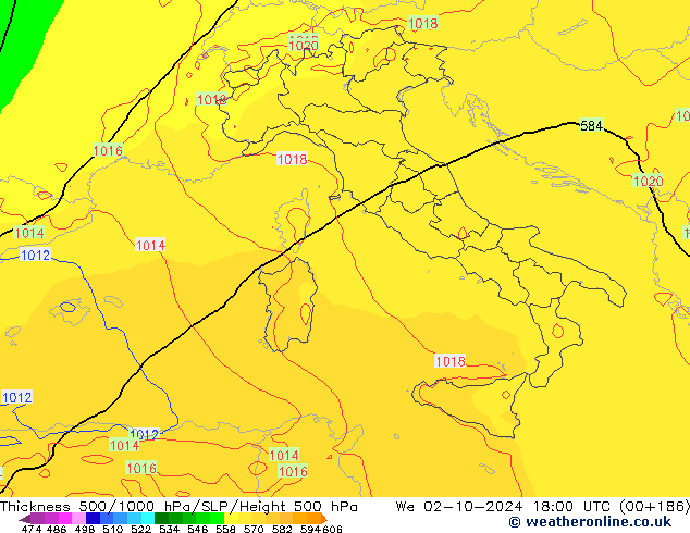 500-1000 hPa Kalınlığı ECMWF Çar 02.10.2024 18 UTC