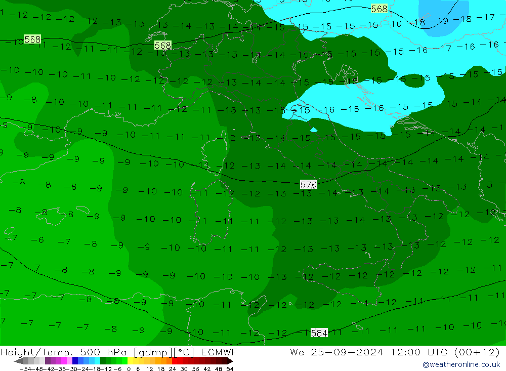 Z500/Rain (+SLP)/Z850 ECMWF śro. 25.09.2024 12 UTC