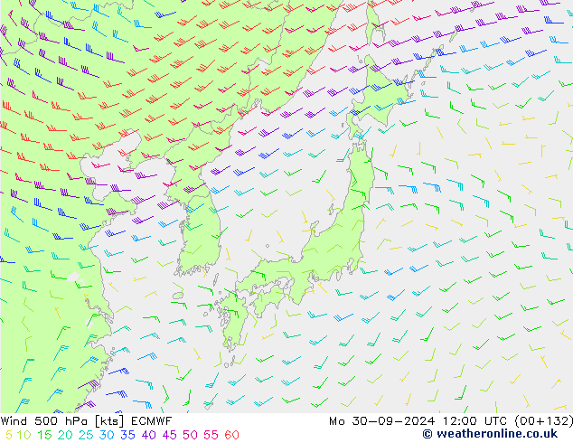 Wind 500 hPa ECMWF Mo 30.09.2024 12 UTC