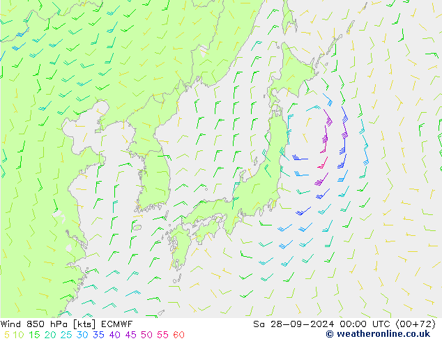 Vento 850 hPa ECMWF sab 28.09.2024 00 UTC