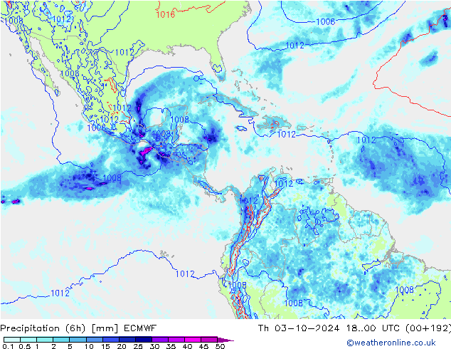 Precipitation (6h) ECMWF Th 03.10.2024 00 UTC