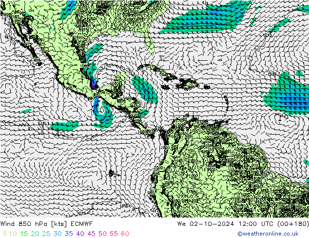 ветер 850 гПа ECMWF ср 02.10.2024 12 UTC