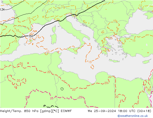 Z500/Regen(+SLP)/Z850 ECMWF wo 25.09.2024 18 UTC