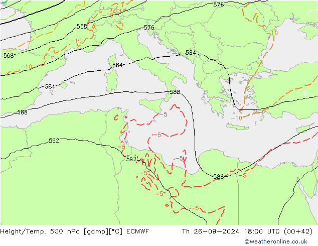 Z500/Rain (+SLP)/Z850 ECMWF czw. 26.09.2024 18 UTC