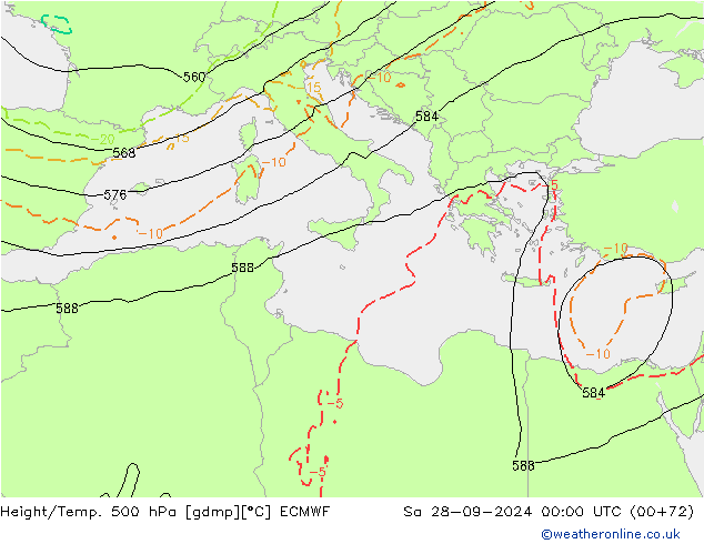 Z500/Rain (+SLP)/Z850 ECMWF Sa 28.09.2024 00 UTC