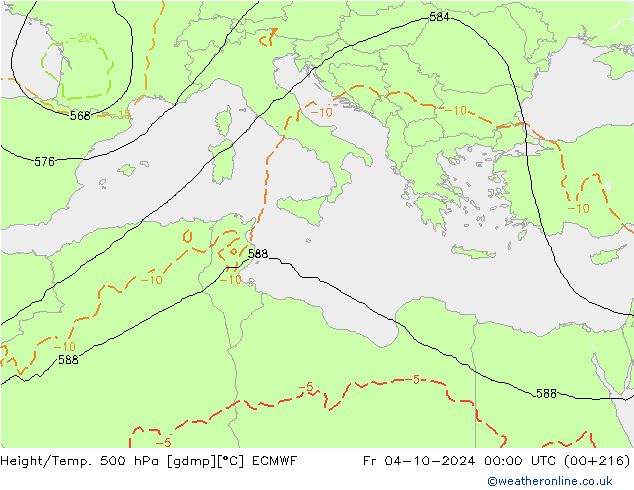 Z500/Rain (+SLP)/Z850 ECMWF ven 04.10.2024 00 UTC