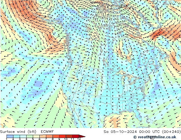 Surface wind (bft) ECMWF So 05.10.2024 00 UTC