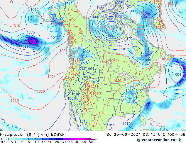 Z500/Regen(+SLP)/Z850 ECMWF zo 29.09.2024 12 UTC