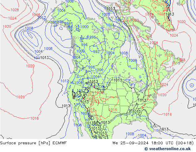 Surface pressure ECMWF We 25.09.2024 18 UTC