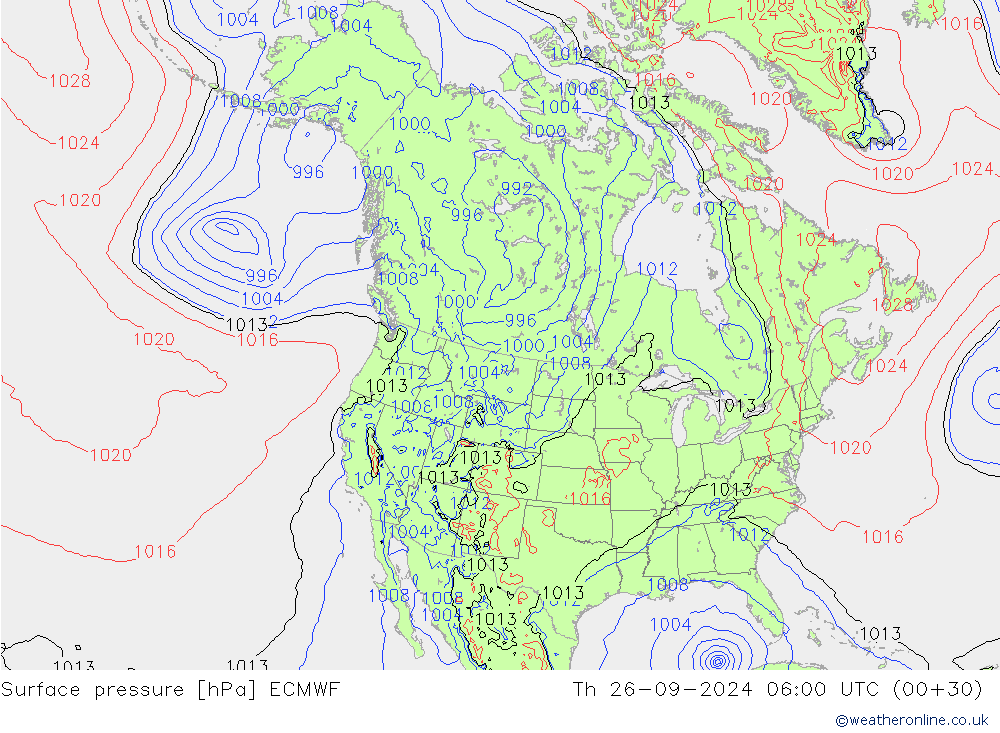 Atmosférický tlak ECMWF Čt 26.09.2024 06 UTC