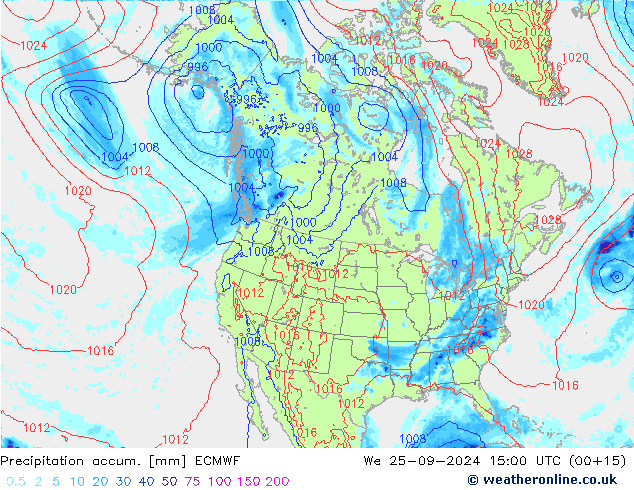 Precipitación acum. ECMWF mié 25.09.2024 15 UTC