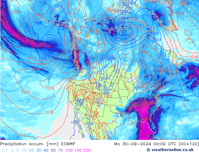 Precipitation accum. ECMWF Seg 30.09.2024 00 UTC