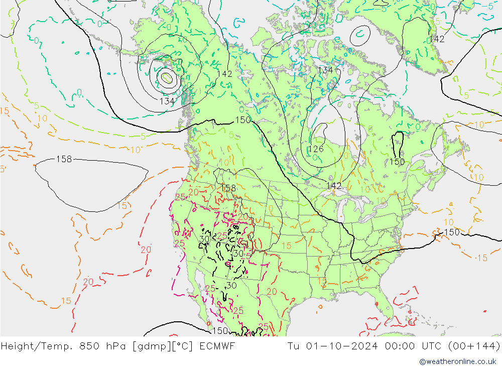 Height/Temp. 850 hPa ECMWF Ter 01.10.2024 00 UTC