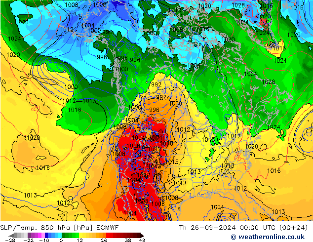 SLP/Temp. 850 hPa ECMWF Th 26.09.2024 00 UTC