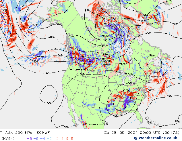 T-Adv. 500 hPa ECMWF Cts 28.09.2024 00 UTC